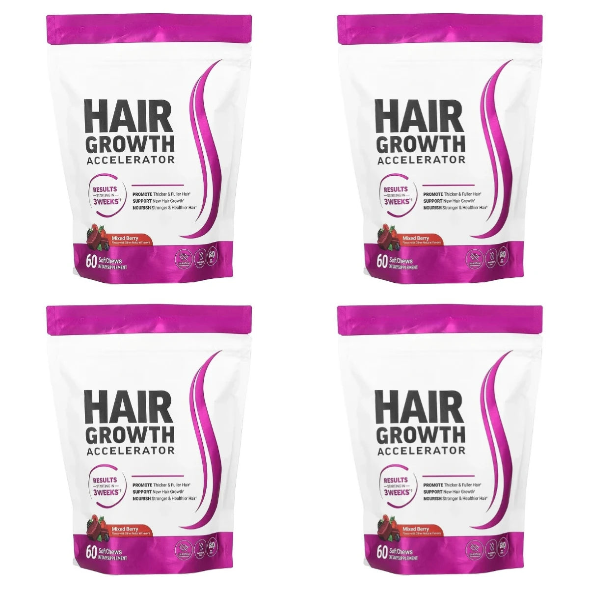Hair Vitamins Gummies Berry Flavor 60 Count Nutrition Supplement with Biotin & Vitamins C,E — Promote Wellness Hair Growth