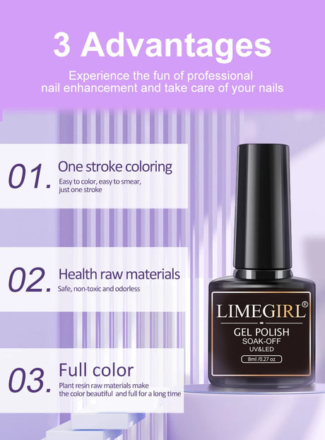 Limegirl Gel Nail Polish Set 60Colors Semi Permanent UV Led Gel Varnish Soak Off Nail Lacquers Base Top Coat