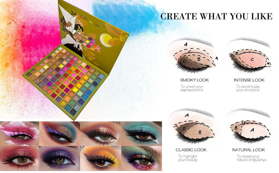 99 Color Rainbow Eye Makeup Plate Professional Matte Flash Plate Durable Eye Shadow Plate Suitable for Gifts to Women Cosmetics