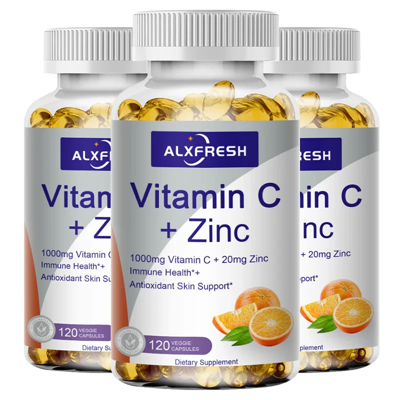 Alxfresh Vitamin C 1000mg with Zinc 20mg | Vitamin Dietery Supplement | Non-GMO & Gluten Free Vegan | for Immune Support Caps
