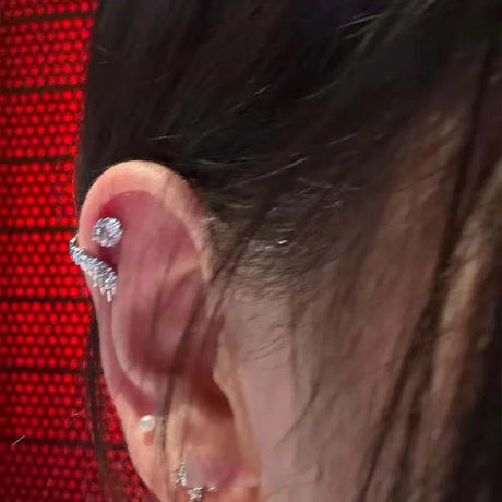 1pcs Silver Color Wing 316L Stainless Steel Ear Bone Nail for Women New Fashion Full of Rhinestone Earrings Accessories for Ear