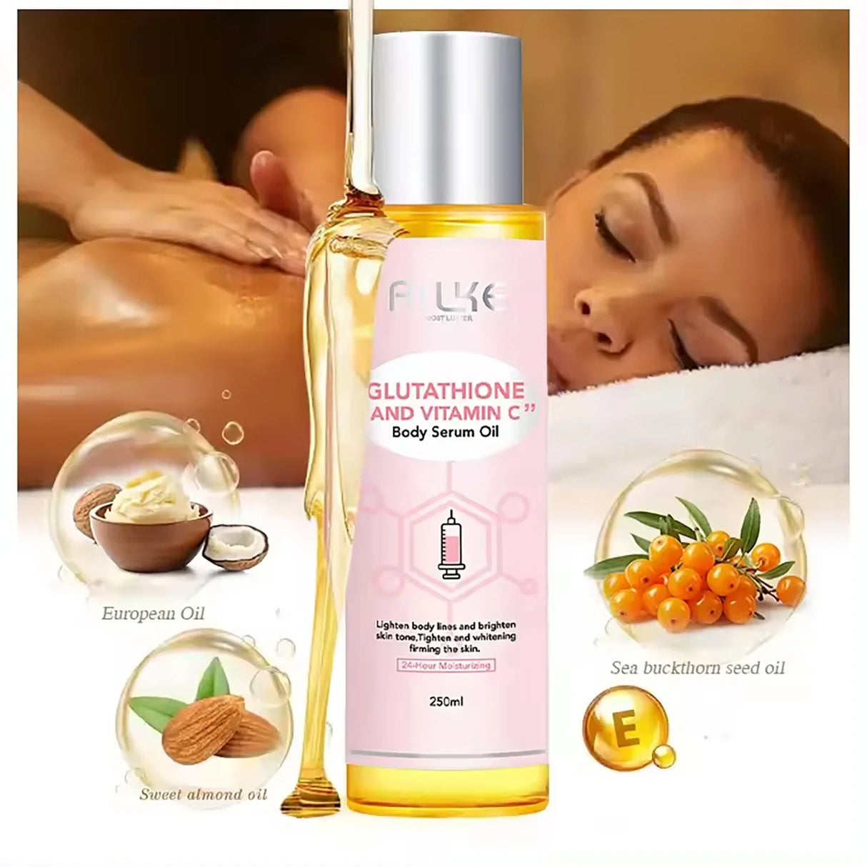 AILKE Glutathione & Vitamin C Kit, With Whitening Lotion, Moisturizing Cream, Lightening Soap, Spa Oil, Glowing Body Cream