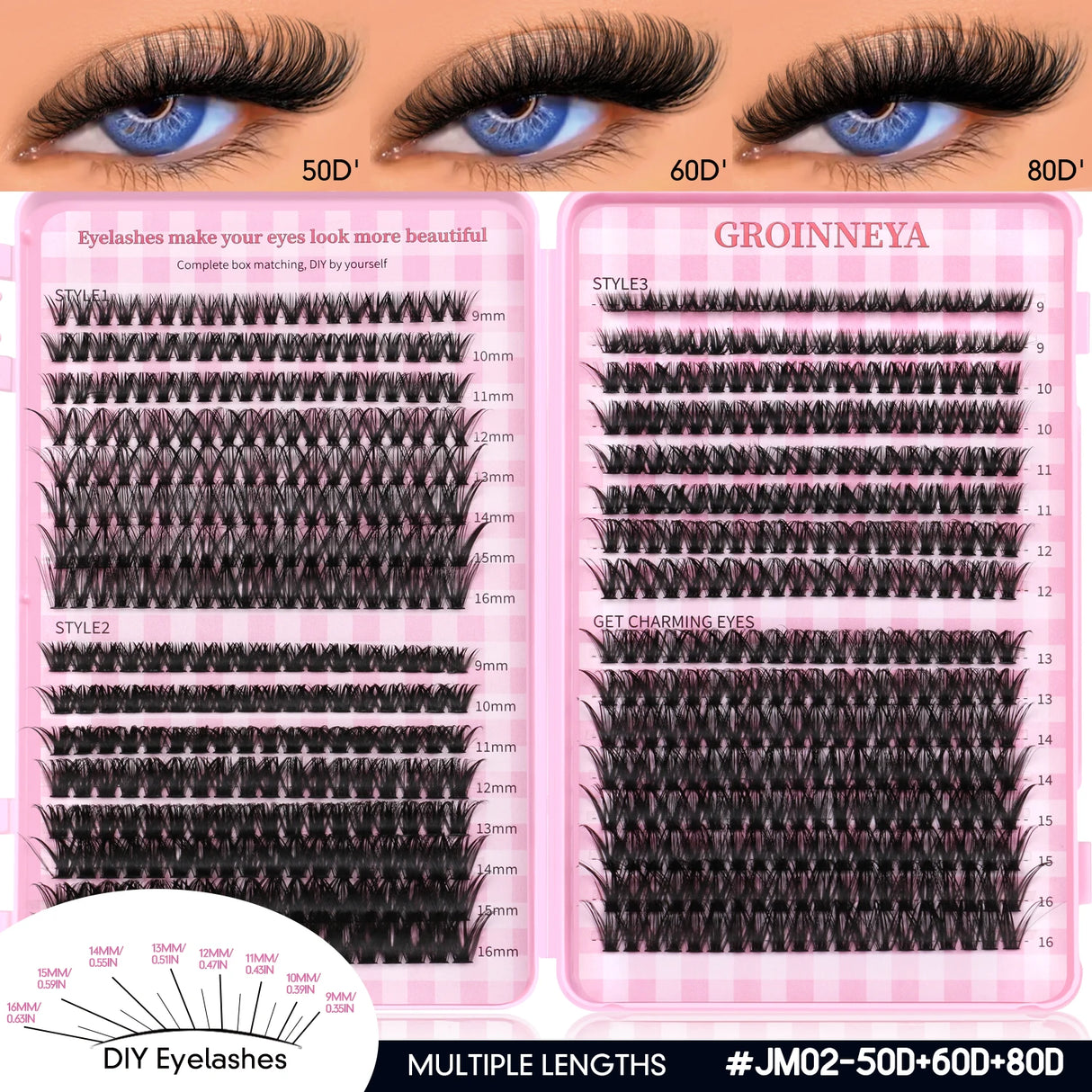 GROINNEYA Fluffy Lash Clusters DIY Natural Thick Cluster Lashes Fluffy Soft Mink Lashes Extension Individual Eyelashes Makeup