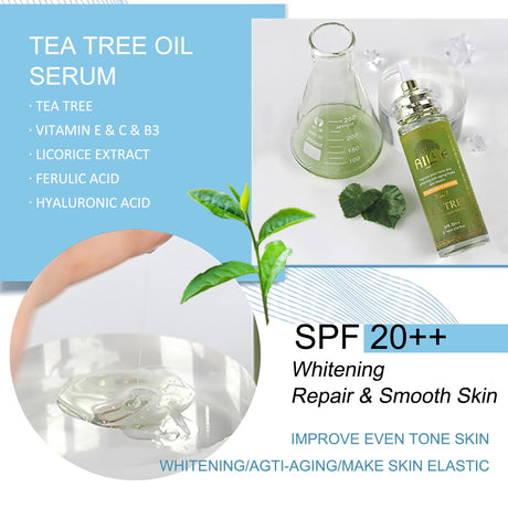 AILKE Tea Tree Oil Serum for Face and Body, Brightening, Moisturizing, Anti Acne Essence, With Vitamin E & Vitamin B3, 100ml