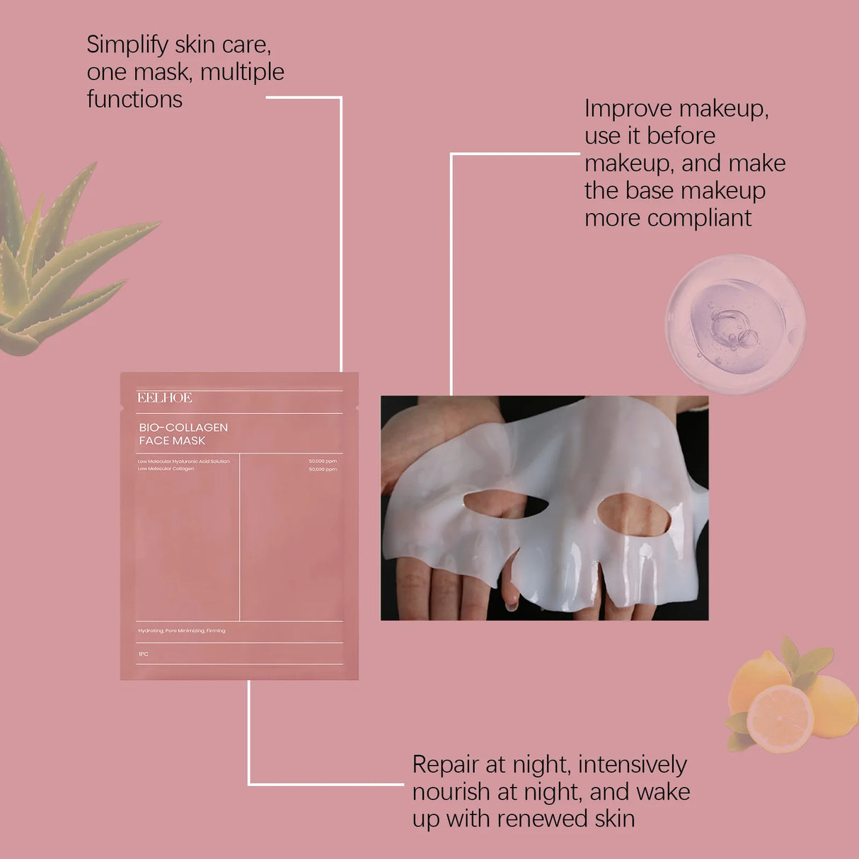 Bio Collagen Face Mask 1/3/ 5/10pcs, Deep Hydrating, Pore Minimizing, Moisturizing Overnight Mask for All Skin Types 