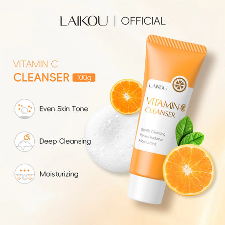 LAIKOU Vitamin C Daily Cleanser Brightening Face Wash Deep Cleansing Moisturizing Skin Tone Even Treatment