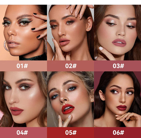 6 Colors of Long-Lasting Velvet Liquid Lipstick with Matte Texture Waterproof Non-Stick Cup Professional Lip Makeup Products