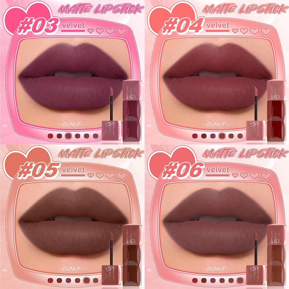 6pc/set Velvet Matte Lipstick Long-lasting Waterproof Lip Gloss Lip Glaze Non-Stick Cup Nude Red High Pigment Y2K Christmas Gift