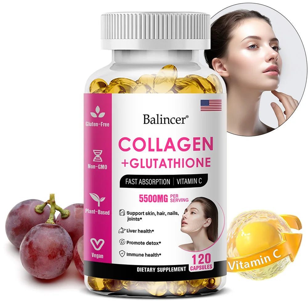 Glutathione Collagen Capsules, Antioxidant, Skin Whitening, Deeply Nourish Skin, Hair & Nails, Support Anti-Aging & Joint Health