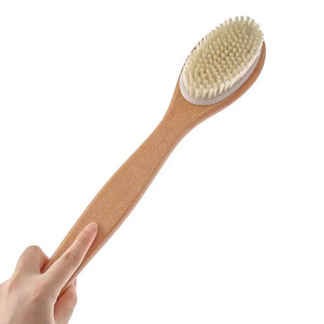 Massage with Long Wooden Handle Back Foot Scrubber Shower Brush Bristle Bath Brush Double Side Head Body Exfoliating Cleaner