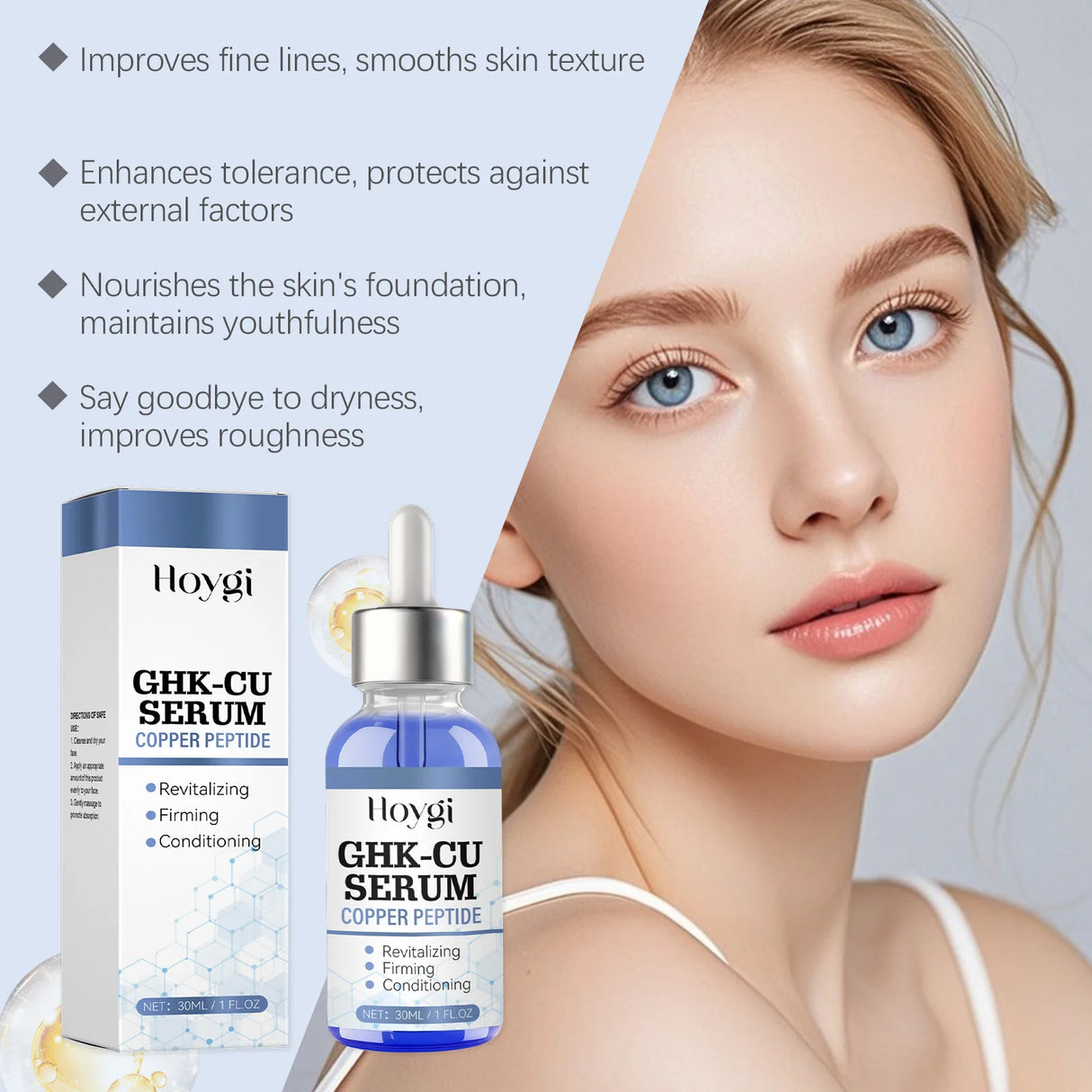 30ml Copper Peptide Serum GHK-Cu Face Firming Lifting Fade Fine Lines Shrink Pores Barrier Repair Hyaluronic Acid Moisturizer