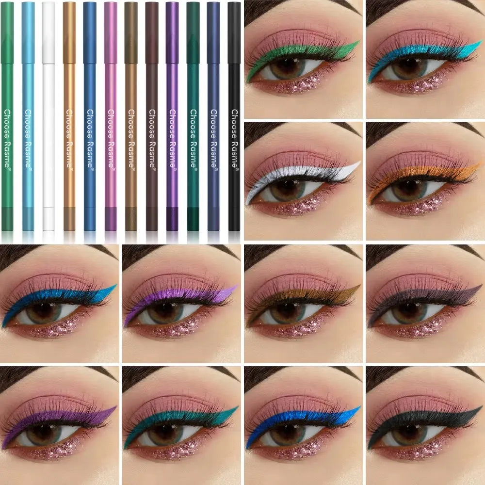 12 Pcs Set of Waterproof Eyeliner Pens with Shimmering Effects - Includes Eyeshadow Durable and Easy to Color Highlighter