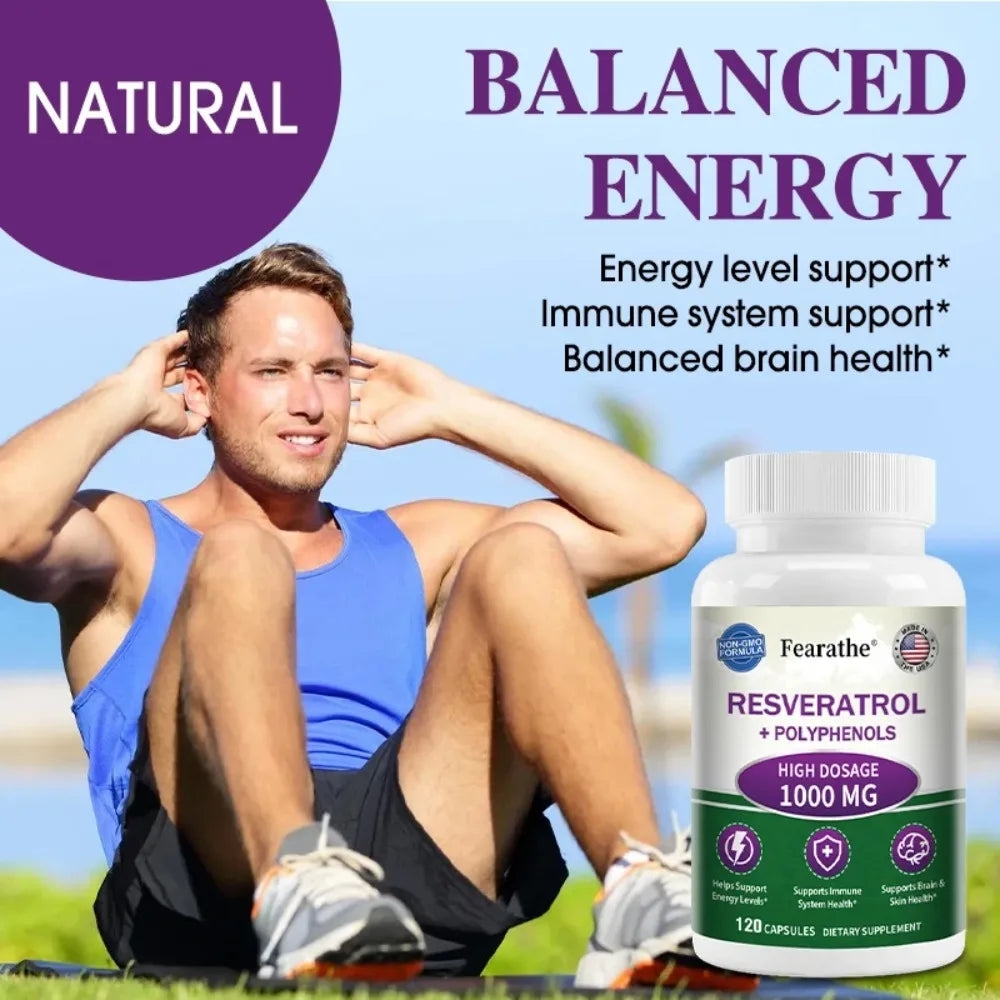 Resveratrol Supplement Capsules, Anti-aging, Antioxidant, Cardiovascular & Joint Support, Skin Health
