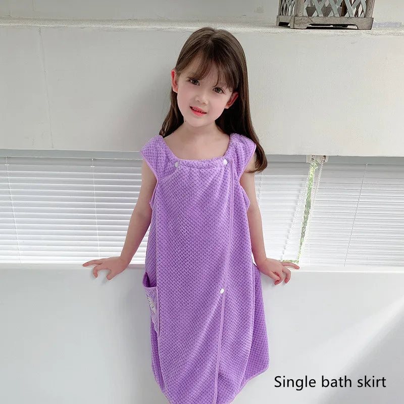 Children's bath towel, bathrobe, Wrap shower skirt Super soft children's absorbent beach towel suitable for 3-1 4year old girls