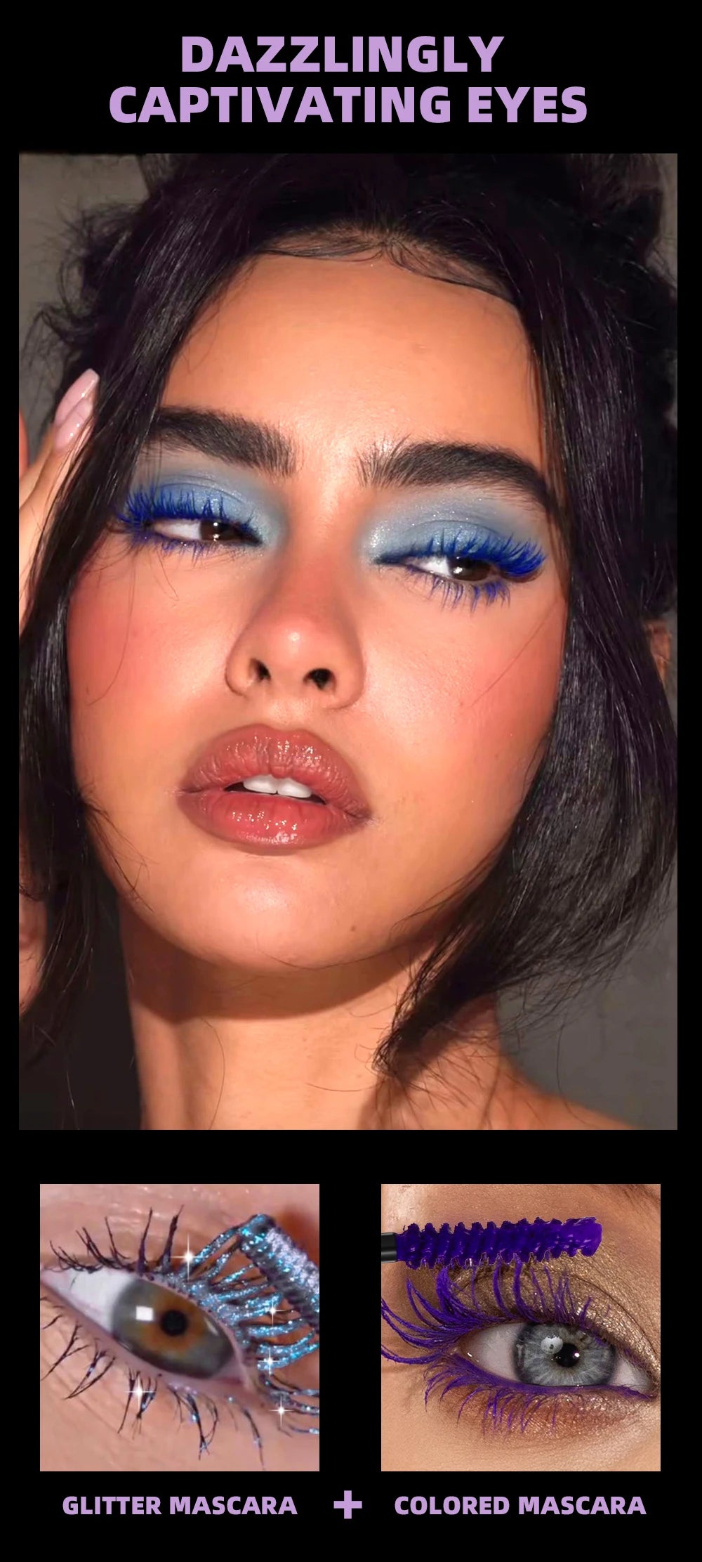 QIBEST Double Headed Diamond Glitter Mascara Long Lasting Colored Mascara Eyelashes Pink Blue Red Voluminous Waterproof Mascara