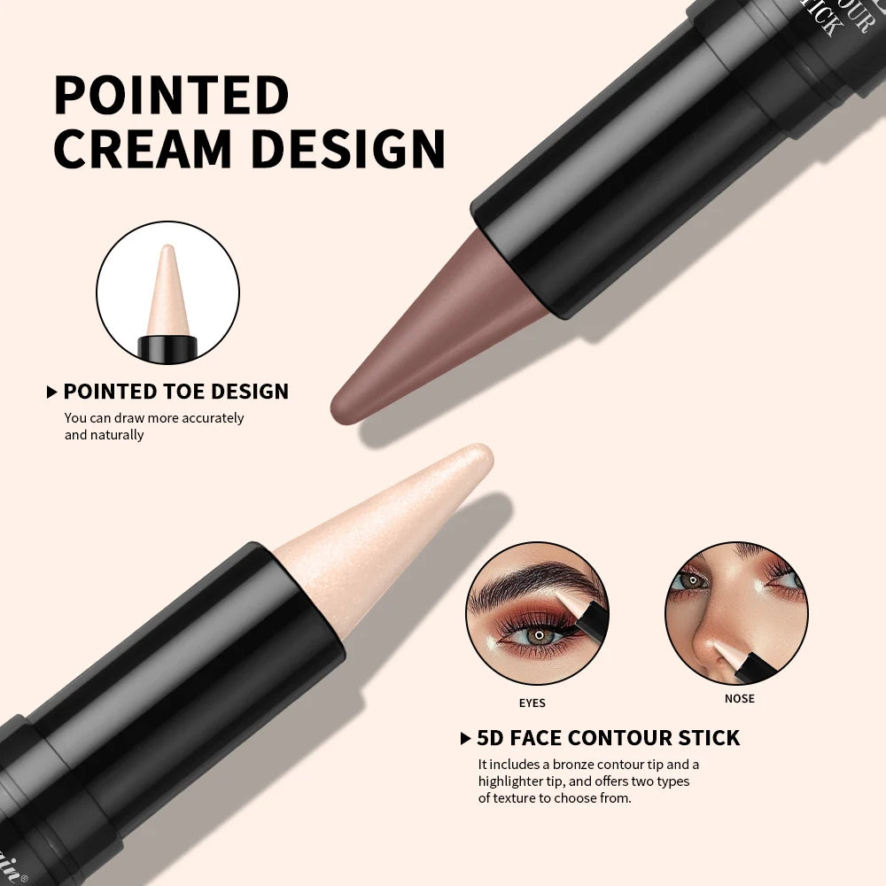 Dual Head Contour Highlighter Stick Sculpt V Face Nose Shadow Concealer Waterproof Long Lasting Smooth Blending Facial Makeup Cosmetics