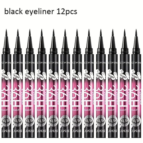 12-pack of best-selling black liquid eyeliners, long-lasting and waterproof, exquisite cosmetics.
