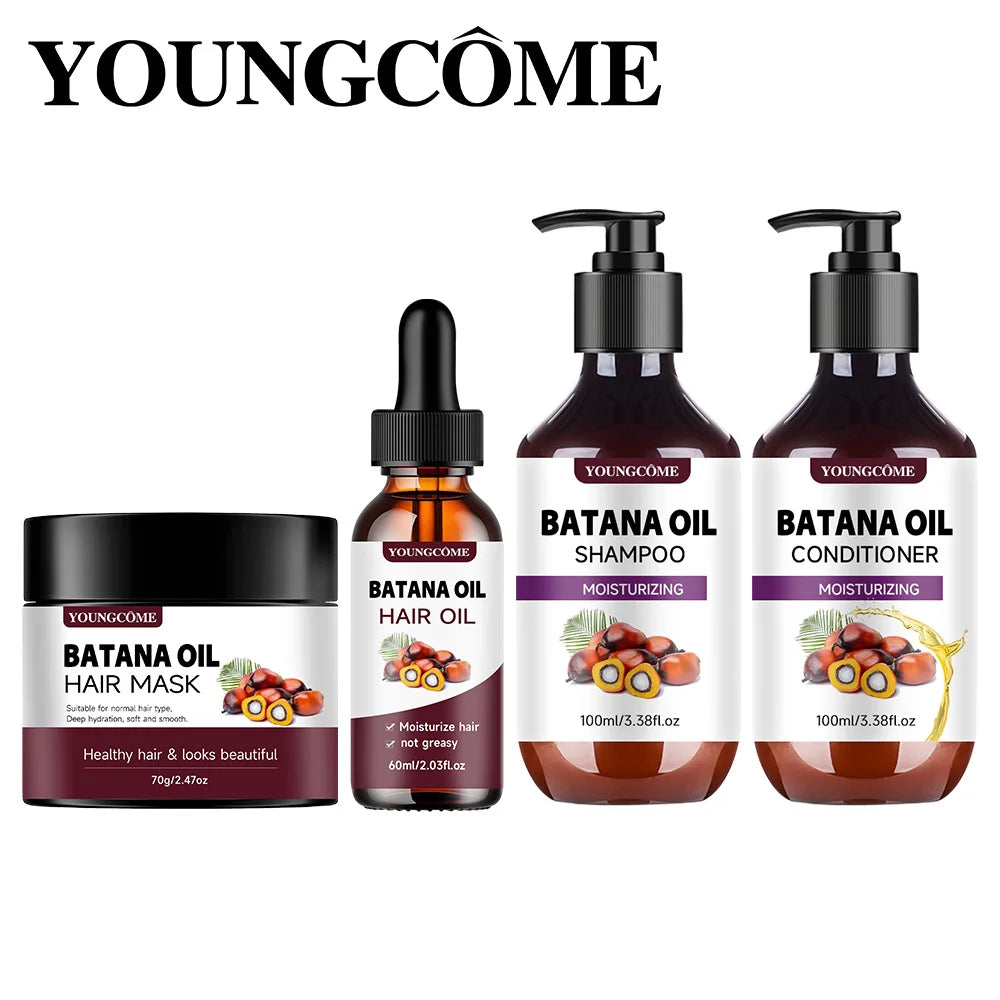 BATANA Oil Hair Care Kit - Strengthening Shampoo, Moisturizing Mask & Keratin Conditioner for All Hair Types Frizz Control