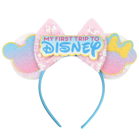 2026 Disney Trip Mickey Ears Headband For Girls Sequin Castle Bow Hairband Cartoon Character Cosplay Hair Accessories Kids Party