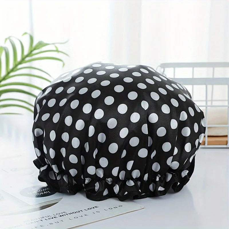 1Pc Fashionable Printed Doublelayer Waterproof Shower Cap,a Must-have for Bathrooms,with Diverse Hair Care and Waterproof Styles
