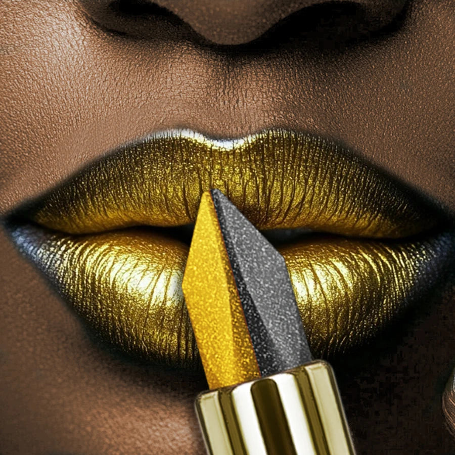 1pc Two-tone Color Glitter Lipstick Non-stick Cup Matte Black&yellow Lip or Eye Makeup Diamond Lipstick or for Eye Shadow Gifts