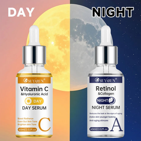 SUYARUN Day Vitamin C Night Retinol Serum - Brightening & Anti-Aging | 2-in-1 Formula for Skin Repair | All Skin Types.
