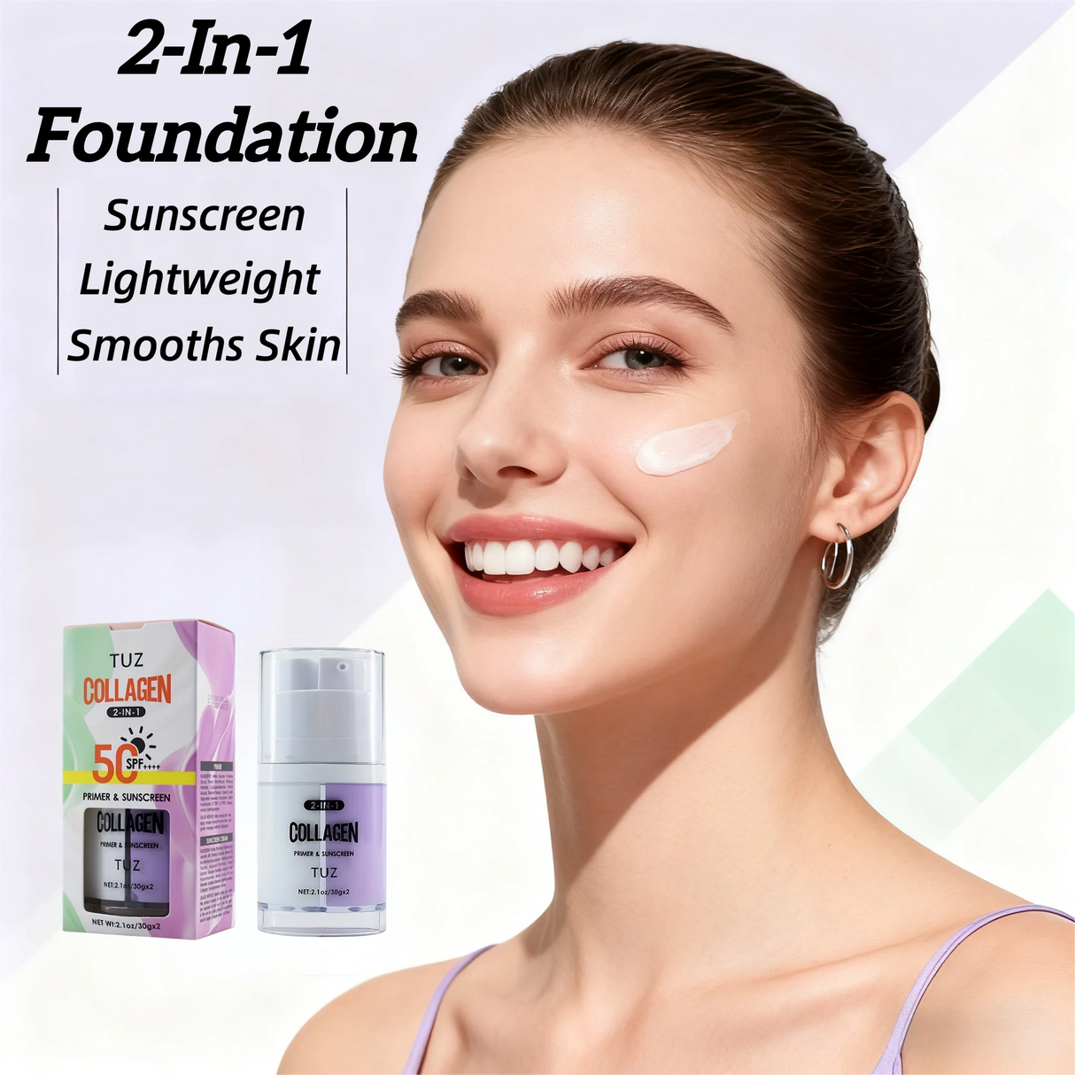 Collagen 2-in-1 Primer & Sunscreen Spf 50, Dual Chamber Face Primer with Collagen Sun Protection & Makeup Base for Flawless Skin