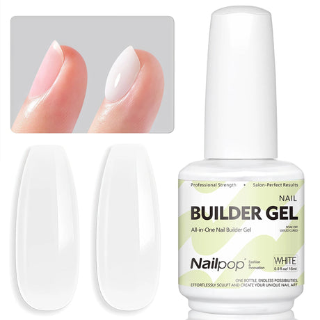 Nailpop 15ml Builder Gel Nail Polish for Nail Apex & Extension Strengthener Upgraded Soak Off UV Gel Rhinestone Glue 4 Colors