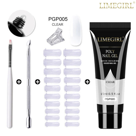 Limegirl Poly Nail UV Gel Set for Nails Quick Extension Building Soak Off UV Polys Nail Gel Kit Manicure Art Decoration Tools
