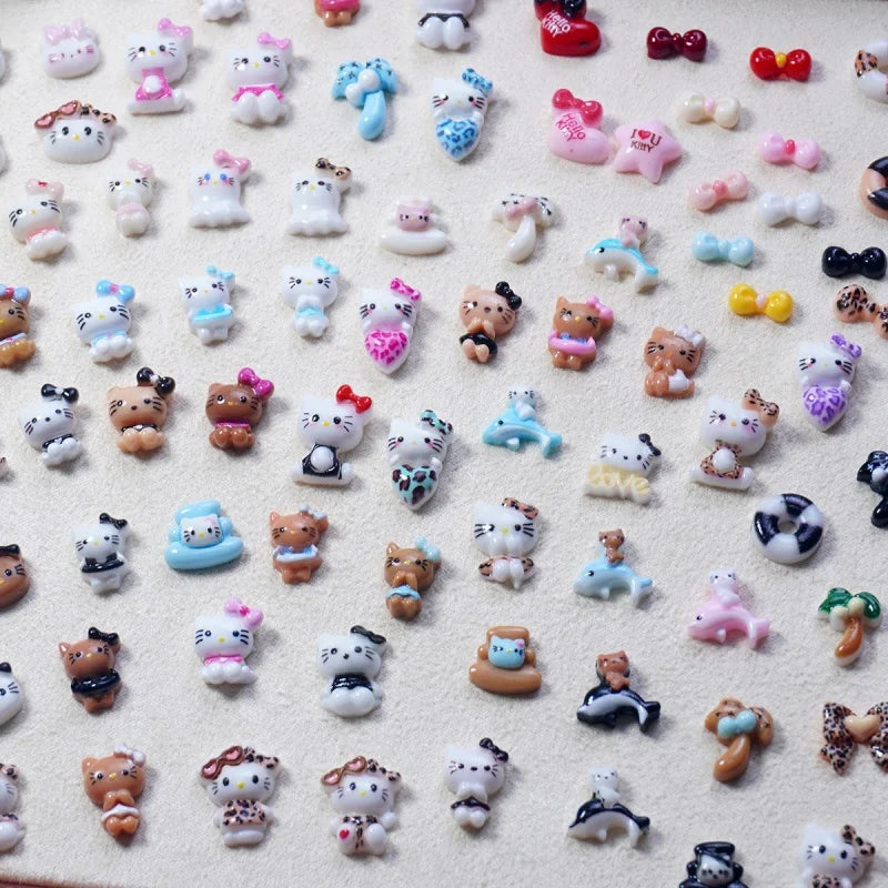 50PCS Nail Parts Charms Cute Cartoon Hello Kitty Nail Art Jewelry Decoration Phone Case Hairpin Manicure Press On Accessories