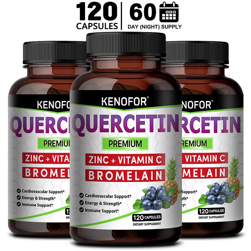 Quercetin Capsules with Bromelain, Vitamin C, Ashwagandha, Antioxidant, Support Immune, Respiratory & Cardiovascular Wellness