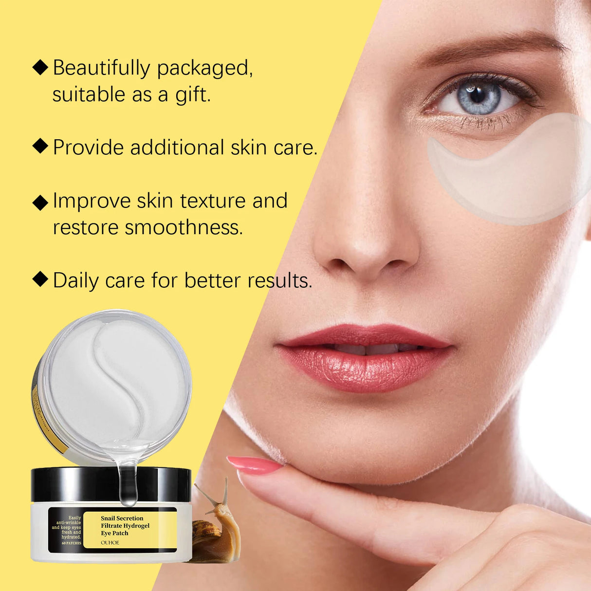 Snail Essence Eye Patches Dark Circles and Wrinkles Hydrating Under Eye Mask Deep Moisture Anti Aging Rejuvenating Gel Pads60pcs