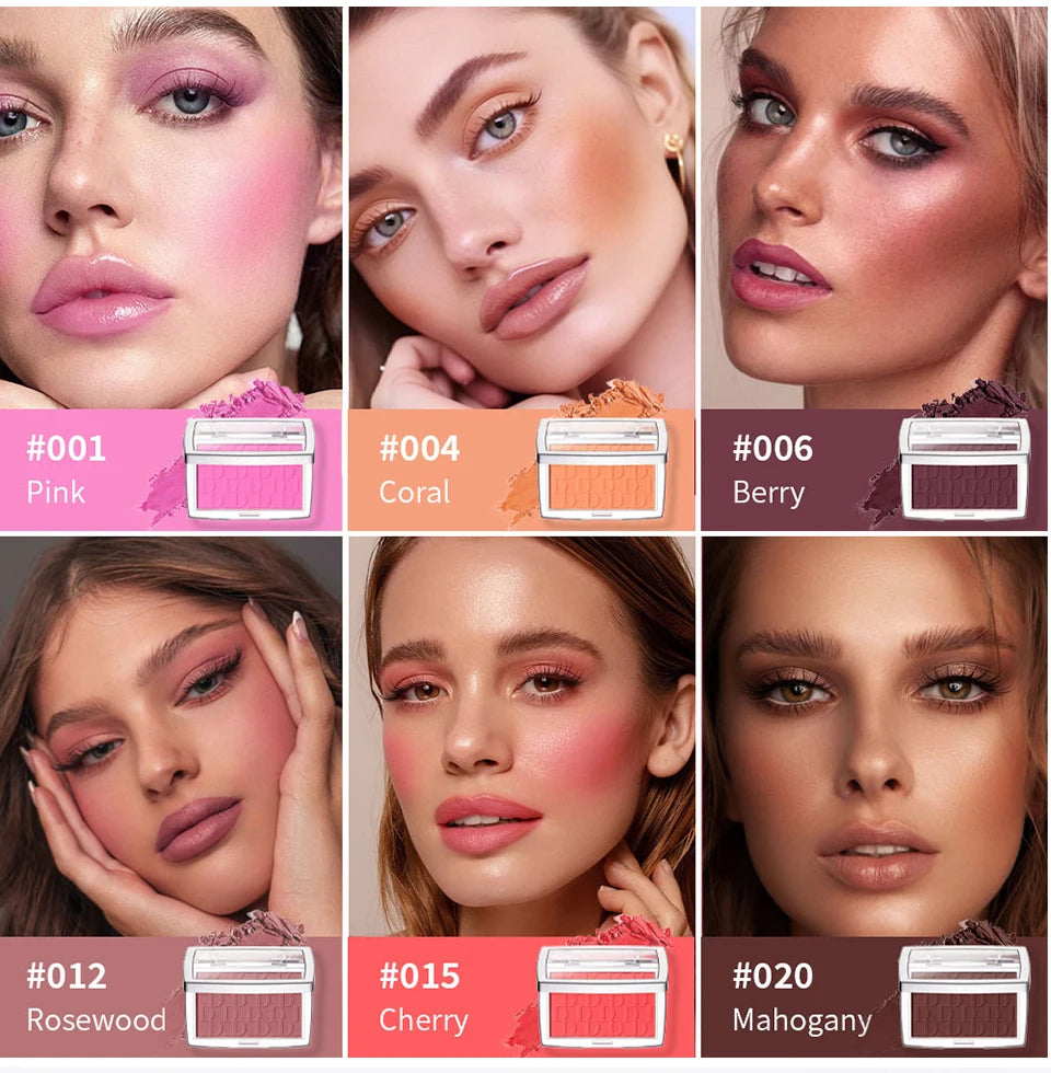 Matte Embossed Blush Palette High Pigmented Pink Coral Cheek Blush Powder With Professional Makeup Brush