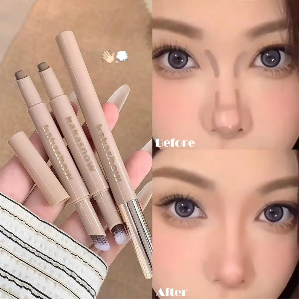 3D Contouring Pen Long Lasting Waterproof Matte Bronzer Stick Nose Shadow Contour Pen With Brush Facial Contour Stick Makeup