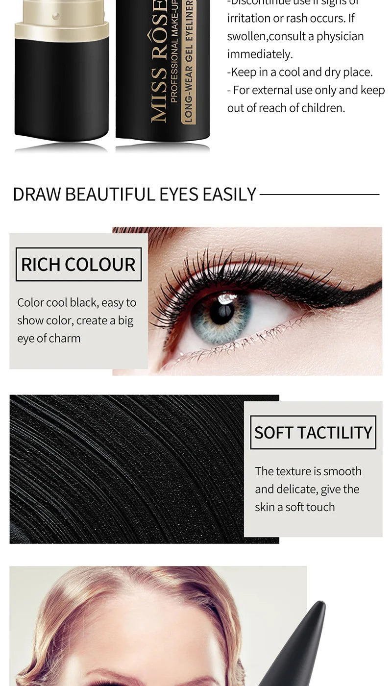 MissRose Waterproof Eyeliner Gel Matte - 24H Quick-drying Rich Pigment Single Head Gel Pencil Smudge-proof Long-lasting Black