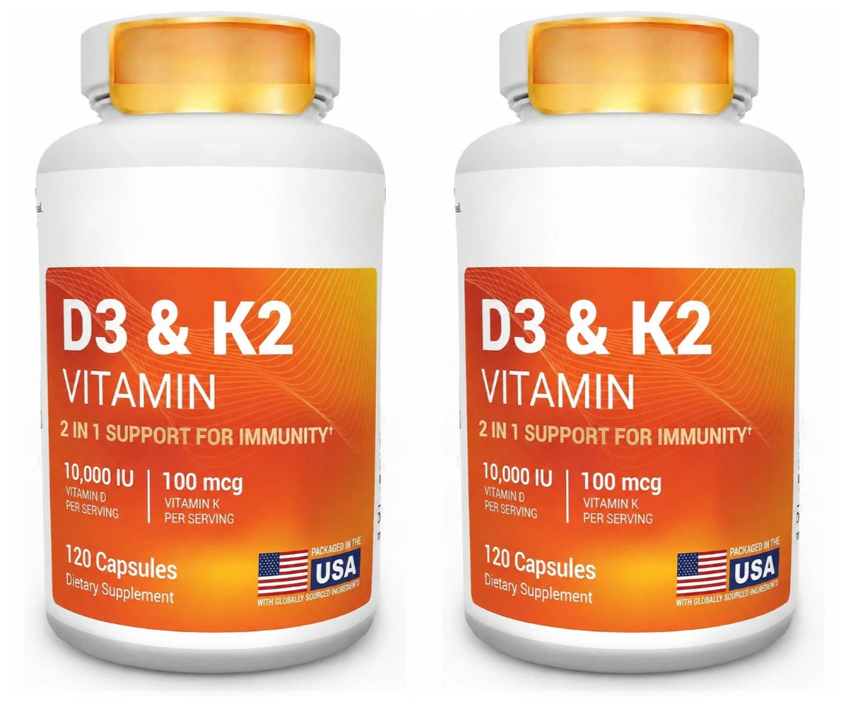 D3 K2 MK-7 Vitamin Supplement Capsules with Magnesium Zinc B6 and MCT Powder, 120 Count, Adult Daily Wellness Support