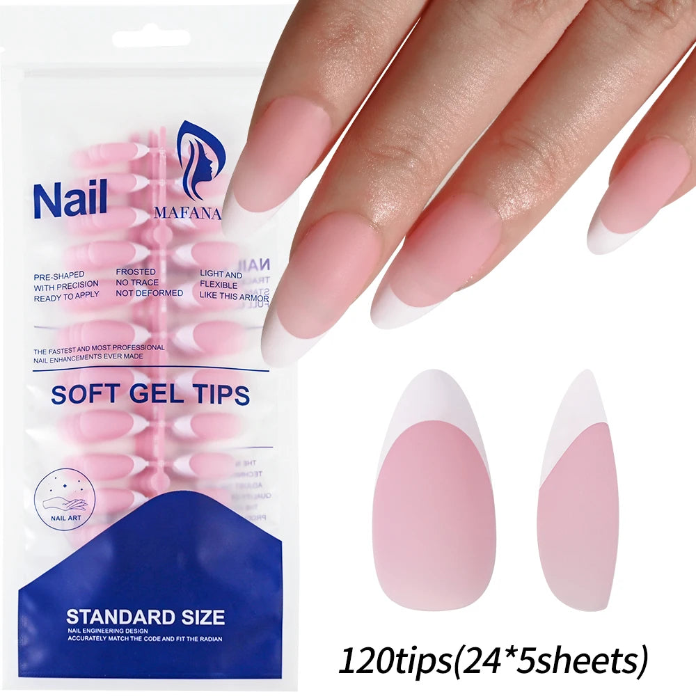 120/150pcs Matte White French Gel Nail Tips Medium Almond Nude Press On Nails 0.75-2.6cm Pink/Nude ABS Soft Gel Nail Flase Tips