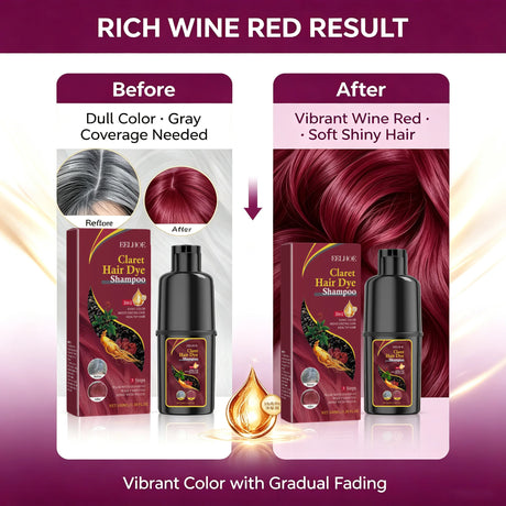 Fast-acting Hair Dye Shampoo Deep Wine Red 3 In 1 Natural Herbal Plant Extract Instant Coloring Shampoo For Gray White Hair Coverage Nourish Scalp