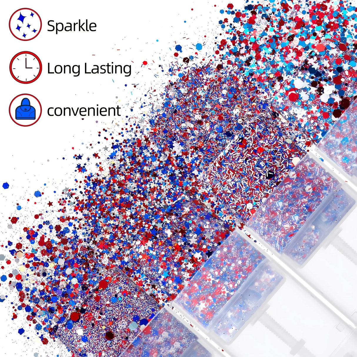 Patriotic Glitter Body Paint Stick with Makeup Remover Cloth, Red White Blue Face Paint for 4th of July, Sports Games