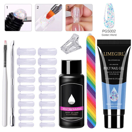 Limegirl Poly Nail UV Gel Set for Nails Quick Extension Building Soak Off UV Polys Nail Gel Kit Manicure Art Decoration Tools