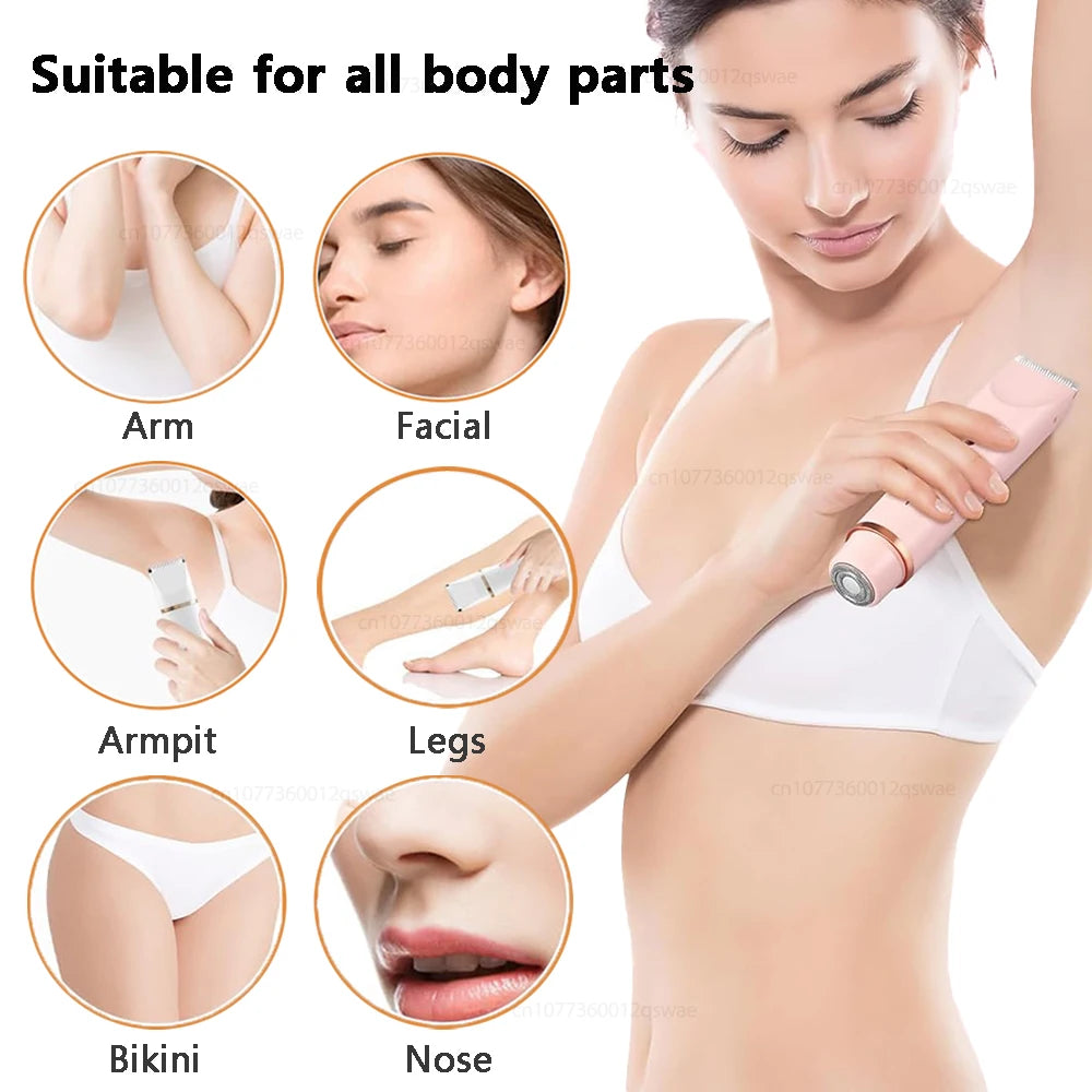 Women Electric Shaver Dual Head Bikini Trimmer Waterproof Body Hair Trimmer Facial Hair Remover for Bikini Underarm Leg Arm