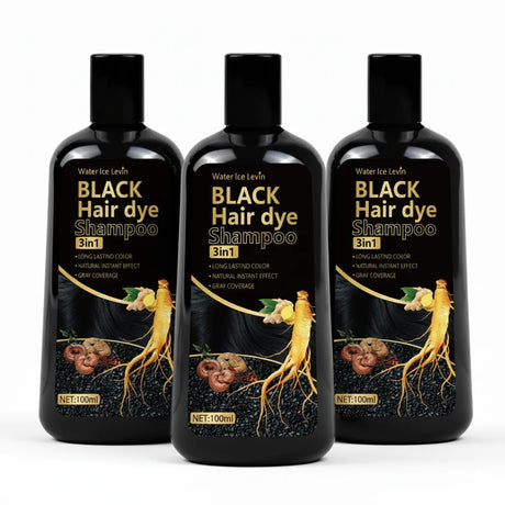 Pure Black Hair Dye Shampoo 3in1. Long Lasting Rich Color, Gray Coverage. Organic Ginger Polygonum Extracts. Gentle Effective.
