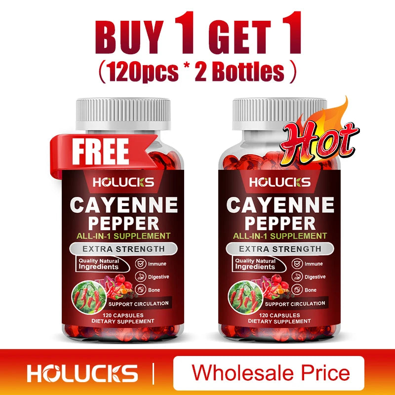 Cayenne Pepper Capsules, with Vitamin D3 K2, Blood Circulation, Promote Digestion, Boost Metabolism, Support Joint, Bone Health