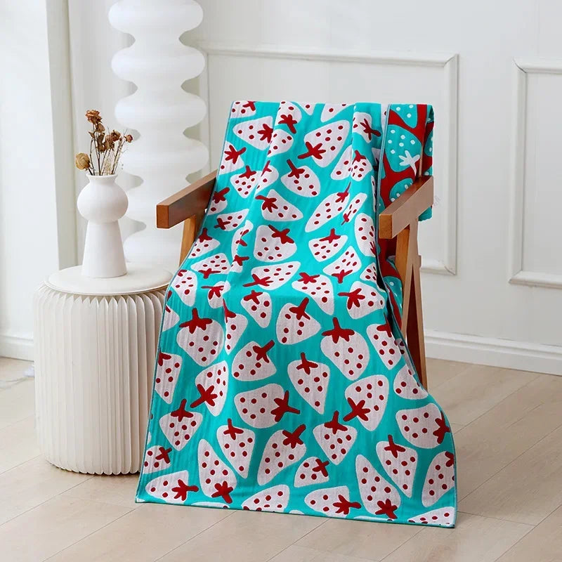 Two Three Layers Pure Cotton Gauze Bath Towel Adult Girl Kawaii Cartoon Towel 70x140cm Home Absorbent Bathroom Wrap Quick-Dry