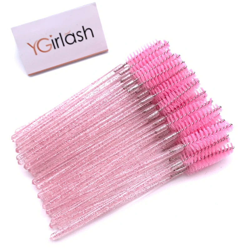 YGirlash 50Pcs Lash Swans Crystal Eyelash Applicator Disposable Diamond Handle Nylon Mascara Wands Brush Cosmetic Tools