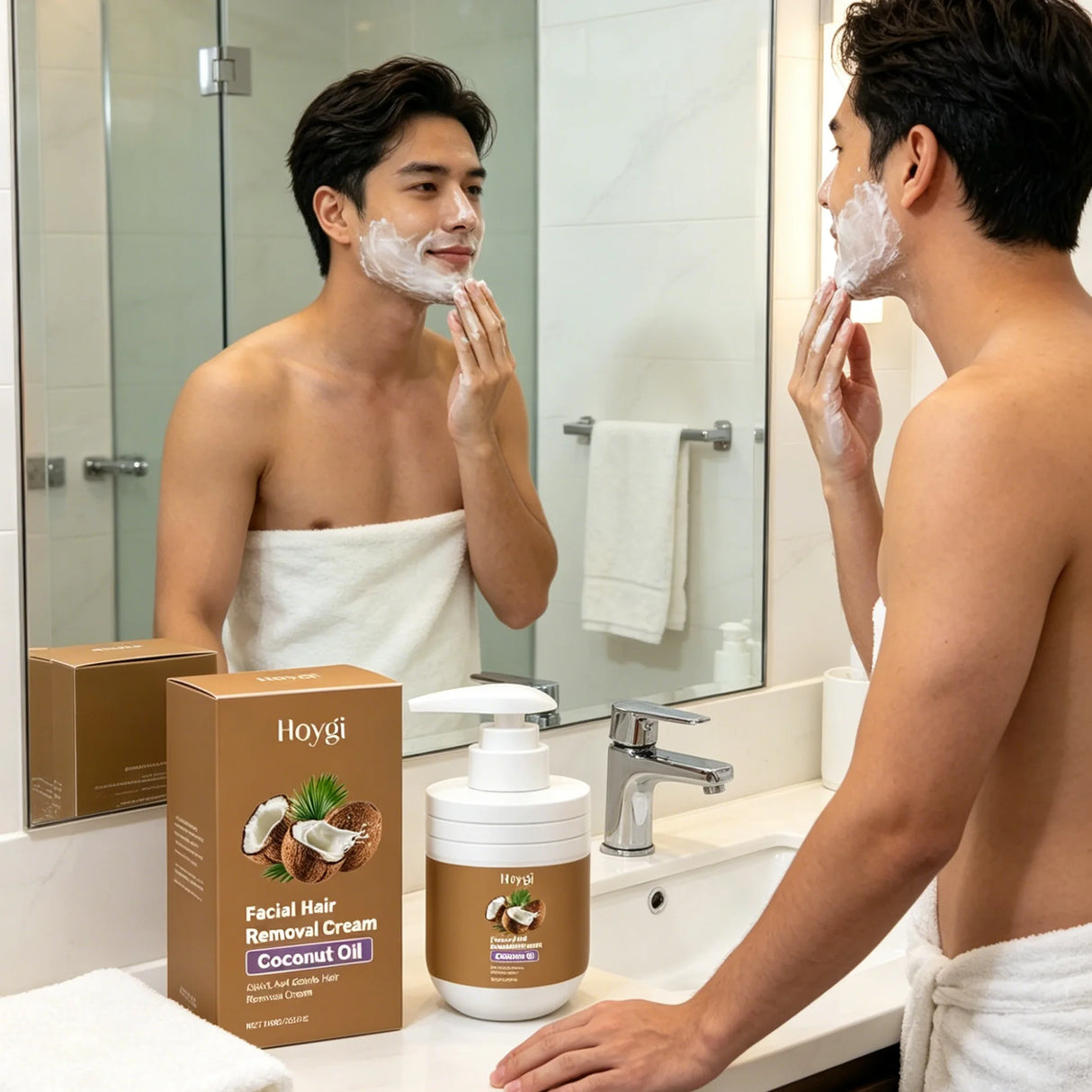 Hoygi Facial Hair Removal Cream for Sensitive Skin Care Upper Lip Hair Removal Coconut Oil Moisturizing Facial Depilatory Cream