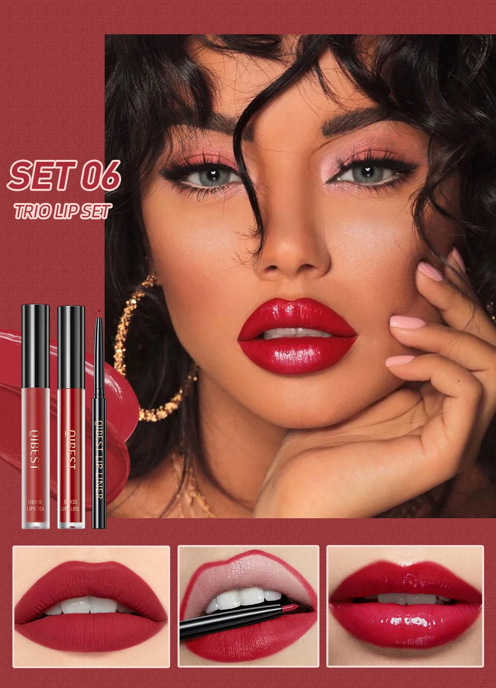 QIBEST 3pcs/set Liquid Lipstick+Lip Liner Lasting Black Brown Purple Red Matte Lip Gloss Nude Lip Stain Tint Makeup Lip Pencil