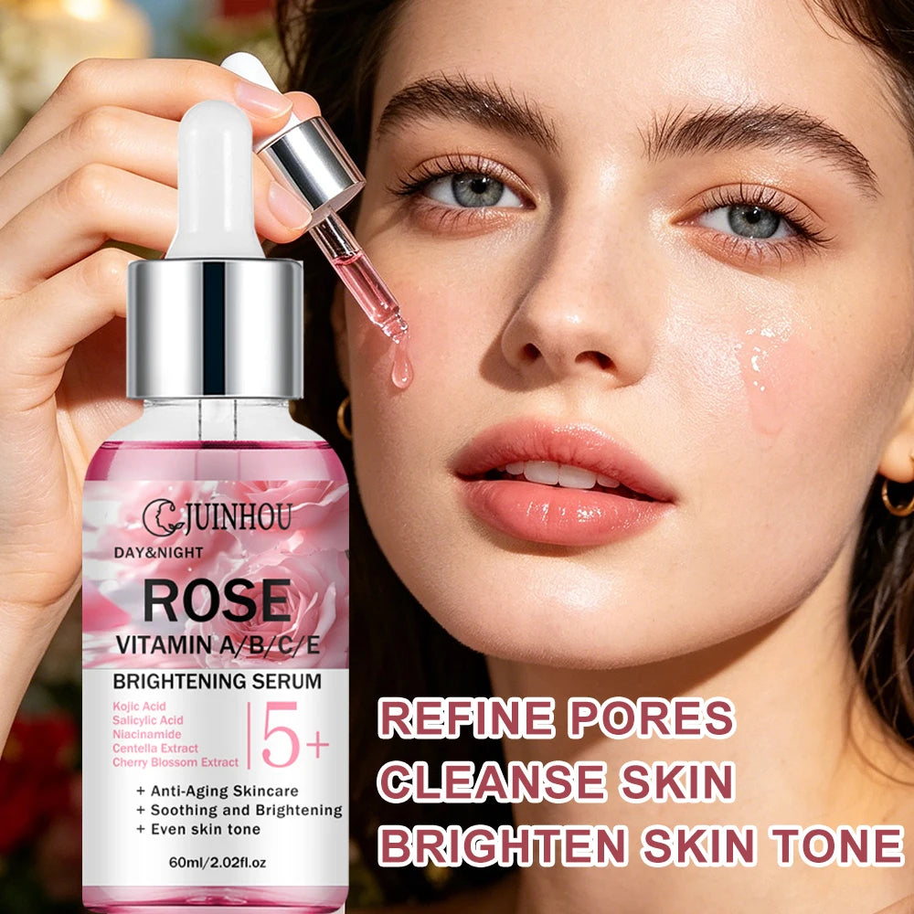 JUINHOU Natural Rose Vitamin ABCE Face Serum for Dull Uneven Skin Daily Hydrating Face Care Improve Skin Radiance Daily Skincare