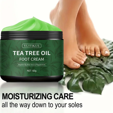 YUITIKUE Tea Tree Foot Cream 60g - 97%! Clinical Proof, Deeply Moisturizes & Soothes Feet, with Vitamin E, Aloe & Peppermint