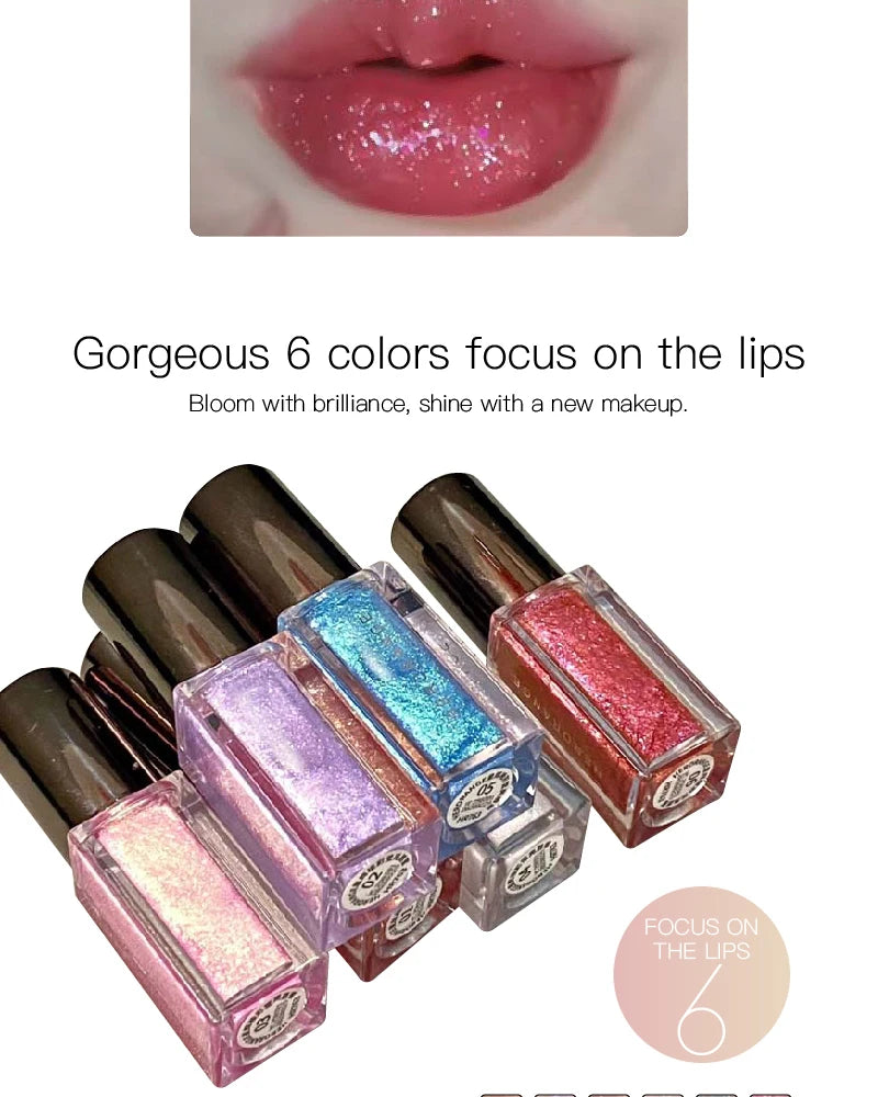 HERORANGE Glittering Mirror Lip Glaze, Watery Shimmering Light Lip Gloss Makeup 6 Colors, Hydrating Moisturizing, Long Lasting
